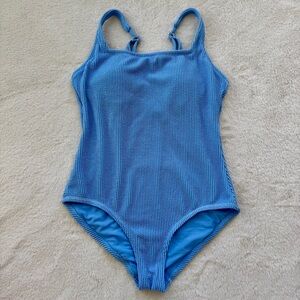 Kona Sol Light Blue Crinkled One Piece Padded Swimsuit with Adjustable Straps